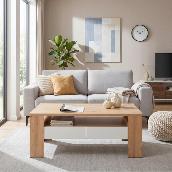 Modern Living Klubska Mizica In Beli In Barvi Hrasta Monos