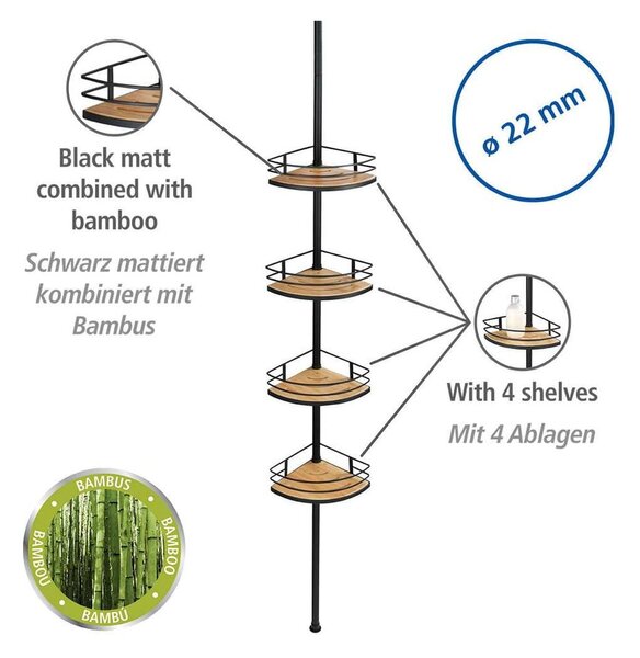 Mat črna/naravna kotna bambusova teleskopska kopalniška polica Dolcedo – Wenko