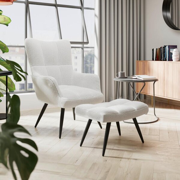 Mömax Fotelj Hanoi, Bela, S Taburejem