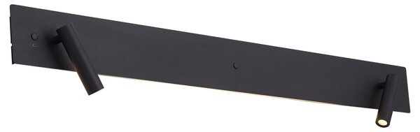 Moderna črna 2-svetlobna stenska svetilka vključno z LED z osvetlitvijo ozadja in USB-C - Longly