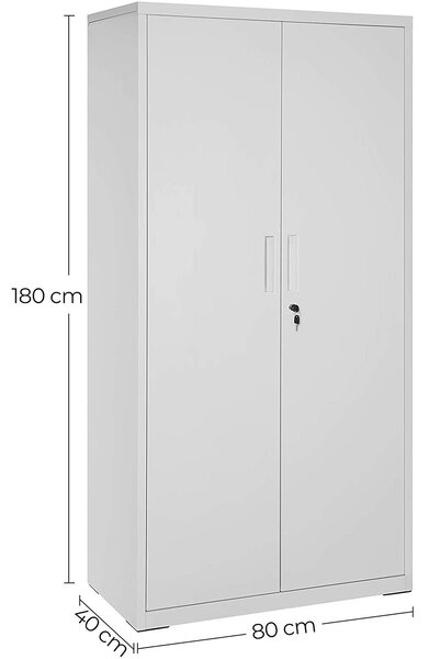 Jeklena pisarniška omara z 2 vrati, 80 x 180 x 40 cm, mat siva | SONGMICS