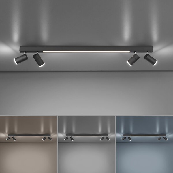 PURE LED stropna svetilka Lines, 120 cm, antracit, daljinski upravljalnik, zatemnjen, Črna, Dnevna soba / jedilnica, Kovina, Sodobni