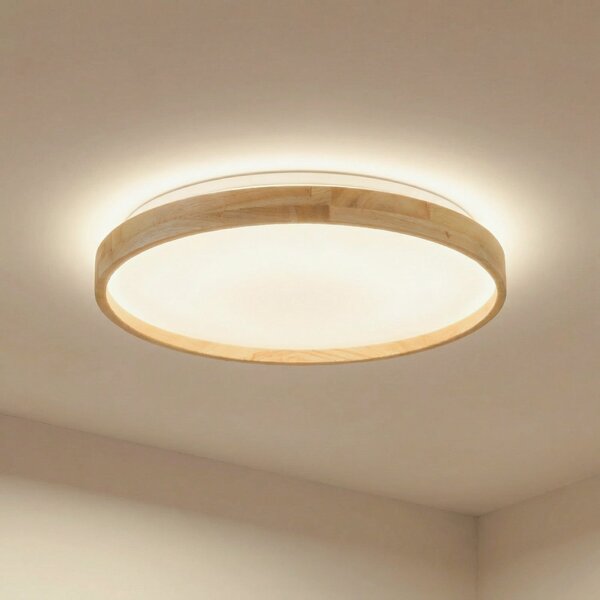 Lindby Smart LED stropna svetilka Mirren les Ø49,5cm CCT Tuya, zatemnjen, Les, Dnevna soba / jedilnica, Plastika, Sodobni