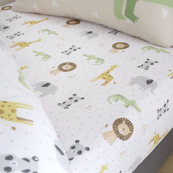 Bela napenjalna otroška rjuha za posteljico 70x140 cm Roarsome Animals – Catherine Lansfield
