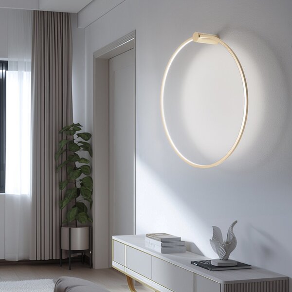 Milagro Lighting LED stenska svetilka Saturno, zlata, Ø 80 cm, kovina, 4.000 K, Zlata / medeninasta, Dnevna soba / jedilnica, Aluminij, Sodobni