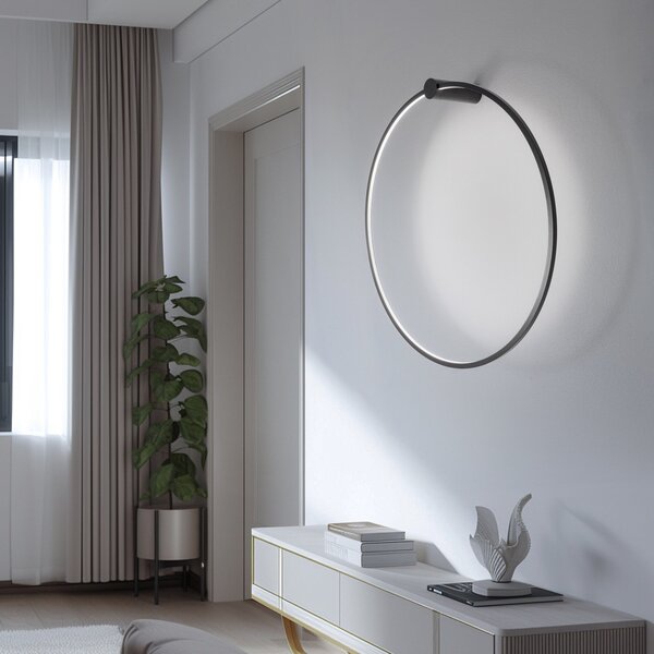 Milagro Lighting LED stenska svetilka Saturno, črna, Ø 80 cm, kovina, 4.000 K, Črna, Dnevna soba / jedilnica, Aluminij, Sodobni