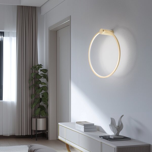 Milagro Lighting LED stenska svetilka Saturno, zlata, Ø 50 cm, kovina, 4.000 K, Zlata / medeninasta, Dnevna soba / jedilnica, Aluminij, Sodobni