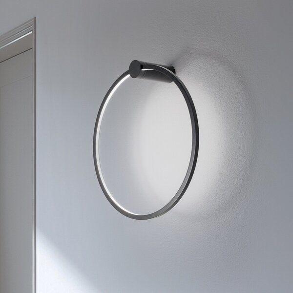 Milagro Lighting LED stenska svetilka Saturno, črna, Ø 50 cm, kovina, 4.000 K, Črna, Dnevna soba / jedilnica, Aluminij, Sodobni