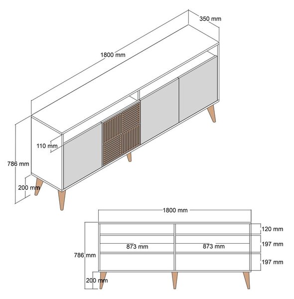 Kremno bela/naravna nizka komoda v orehovem dekorju 180x79 cm Milan – Kalune Design