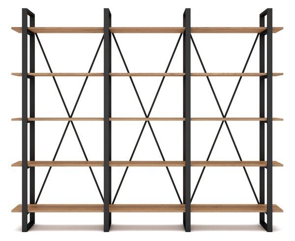 Črn/naravni regal v hrastovem dekorju 218x180 cm Aviva – Marckeric