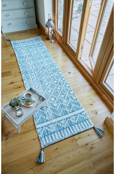 Bež-moder bombažen tekač Flair Rugs Leela, 60 x 200 cm