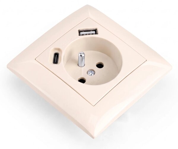 Enojna vtičnica z ozemljitvijo + USB-A USB-C OSTE JNH004-G Beige