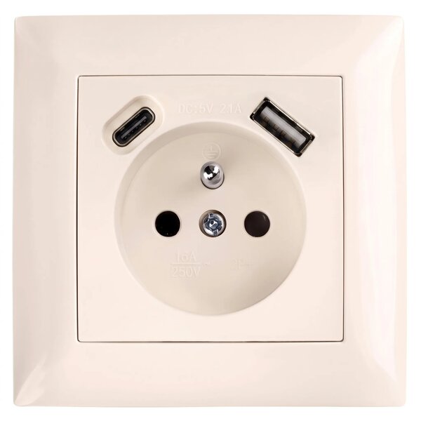Enojna vtičnica z ozemljitvijo + USB-A USB-C OSTE JNH004-G Beige