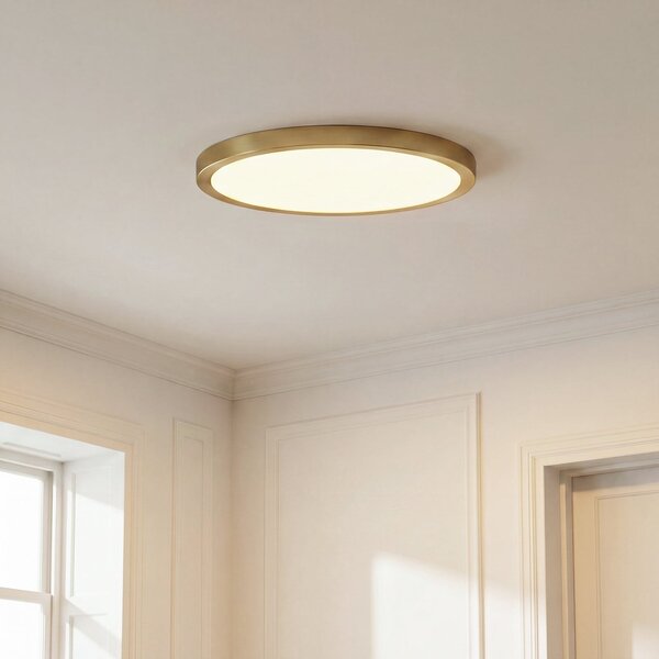Lindby LED stropna svetilka Sorela, premer 40 cm, zlata, z možnostjo zatemnitve, zatemnjen, Zlata / medeninasta, Dnevna soba / jedilnica, Kovina, Sodobni