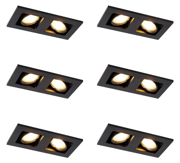 Komplet 6 vgradnih reflektorjev črne barve pravokotne oblike z 2 lučmi - Qure