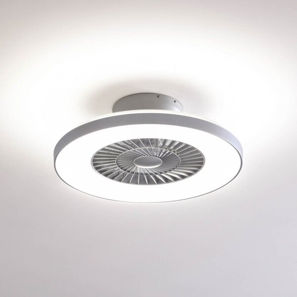 Lindby Smart LED stropni ventilator Paavo, srebrn, tih, Tuya, zatemnjen, Siva, Dnevna soba / jedilnica, Plastika, Sodobni