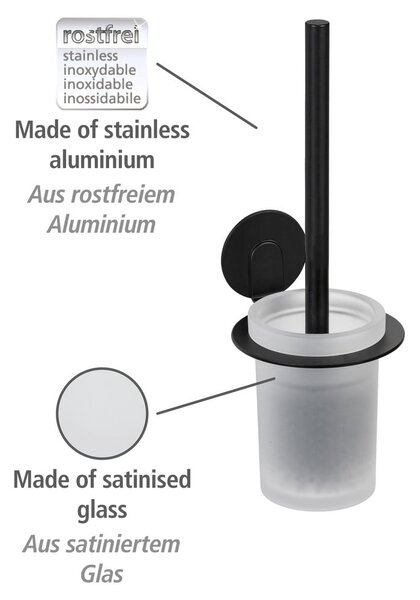 Mat črna steklena WC ščetka z namestitvijo brez vrtanja Bivio – Wenko