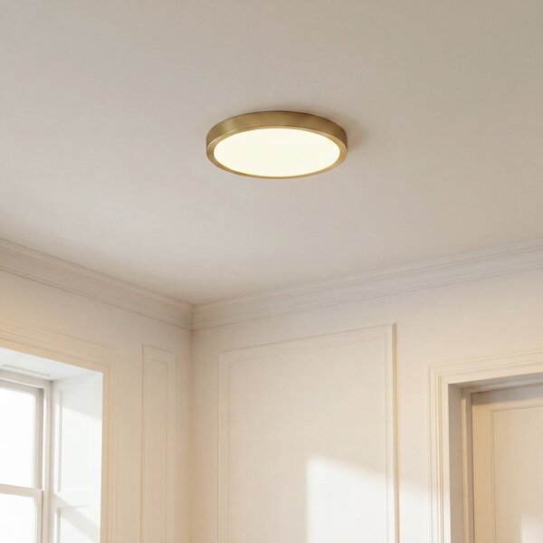 Lindby LED stropna svetilka Sorela, premer 24 cm, zlata, z možnostjo zatemnitve, zatemnjen, Zlata / medeninasta, Dnevna soba / jedilnica, Kovina, Sodobni