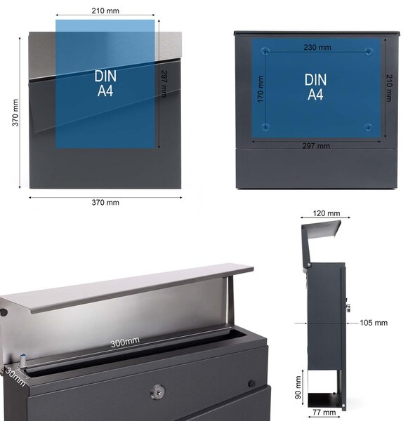 Poštni nabiralnik z režo za časopis antracit + inox mehko zapiranje V58