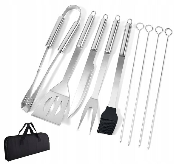 9 delni set pripomočkov inox za peko na žaru + torba