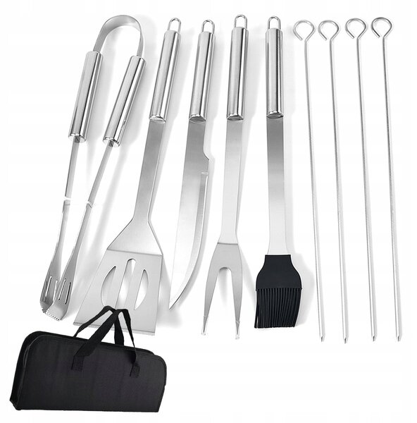 9 delni set pripomočkov inox za peko na žaru + torba