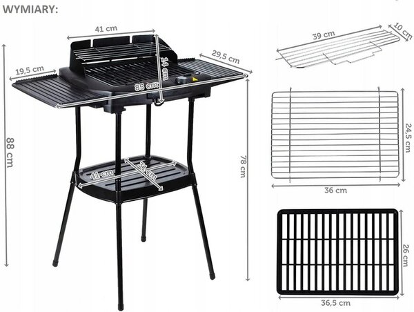 2v1 samostoječi in namizni električni žar 2800W 40x29 cm