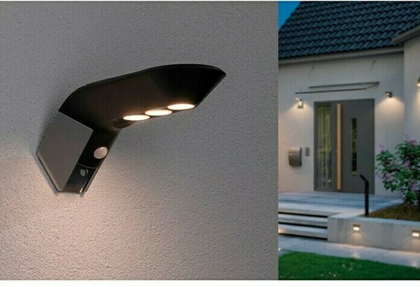 LED solarna stenska svetilka Paulmann Soley (1,2 W, 10,4 x 10 x 24 cm, s senzorjem, antracitna)