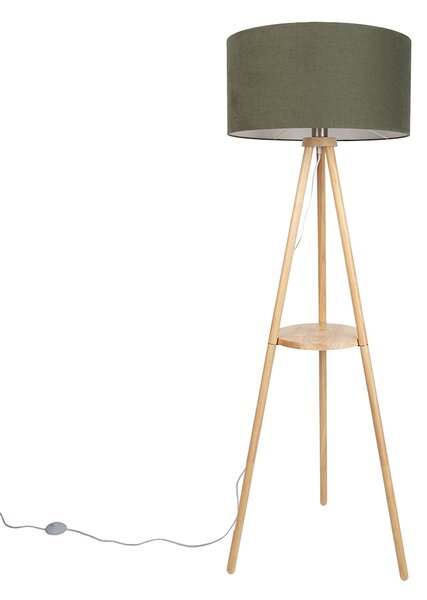 Lesena stoječa svetilka s stativom z zelenim senčilom 50 cm - Lou
