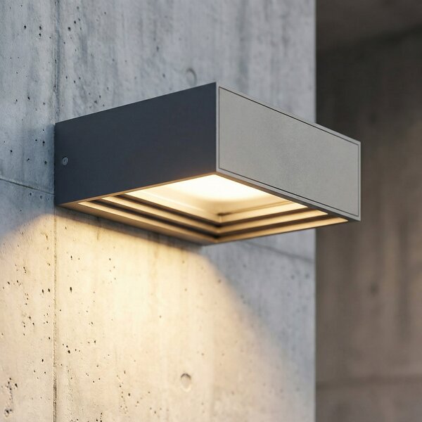 Lucande LED stenska svetilka Ashkan, antracit, IP65, Siva, Kovina, Sodobni