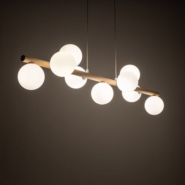 TK Lighting Estera viseče svetilo, opalno steklo, les, devet luči, zatemnjen, Les, Dnevna soba / jedilnica, Steklo, Globus