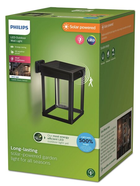 Philips Solar-Sensorwandlampe Camill črna/prozorna 14 x cm, Črna, Plastika, Sodobni, Svetilka