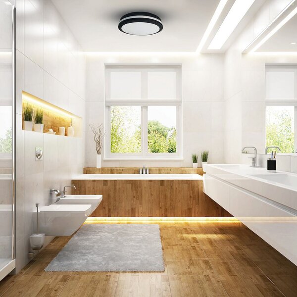 Milagro Lighting LED stropna svetilka Marlon, Ø 40 cm, črna, plastika, IP54, Črna, Kopalnica, Plastika, Sodobni