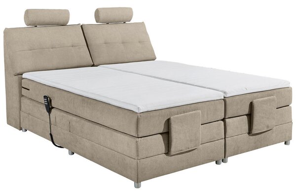 BOXSPRING POSTELJA 180 cm x 200 cm , tekstil, leseni material peščene barve