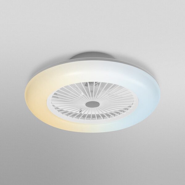 OSRAM SMART+ WiFi LED stropni ventilator ROUND bel tiho 55 cm, zatemnjen, Bela, Dnevna soba / jedilnica, Plastika, Sodobni