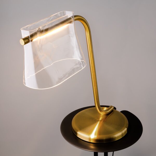 Maytoni LED namizna svetilka Cabaret, medenina/prozorna, višina 48,5 cm, Zlata / medeninasta, Dnevna soba / jedilnica, Kovina