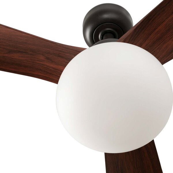 FARO BARCELONA Stropni ventilator z lučjo Outwood, rjav, DC, tih, Ø150cm, zatemnjen, Les, Dnevna soba / jedilnica, Plastika, Sodobni