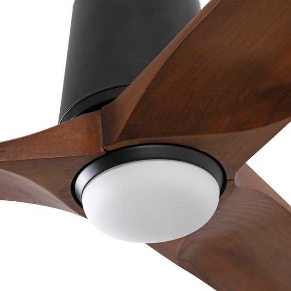 FARO BARCELONA LED-ventilator Heywood L, premer 132 cm, črn/v barvi lesa, enosmerni tok, CCT, zatemnjen, Les, Dnevna soba / jedilnica, Les, Sodobni