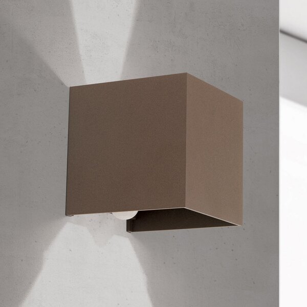 ORION LED zunanja stenska svetilka Cube-S, corten, kovina, senzor, Rjava / rjasta, Aluminij, Sodobni, Stenska vtičnica zgoraj / spodaj