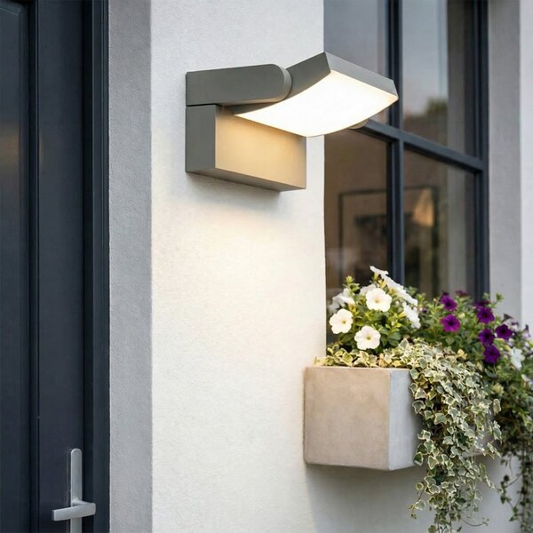 Lindby LED-stenna svetilka za zunanjo uporabo Sherin, svetlo siva, IP54,, Siva, Aluminij, Sodobni