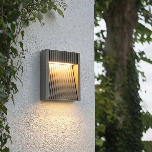 Lucande LED zunanja stenska svetilka Tavion, 16 cm, antracit, IP65, Črna, Aluminij, Sodobni