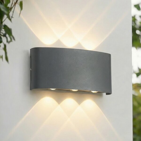 Lindby LED zunanja stenska svetilka Ithan, 3-krilna, antracitna, 17 cm, Črna, Aluminij, Sodobni