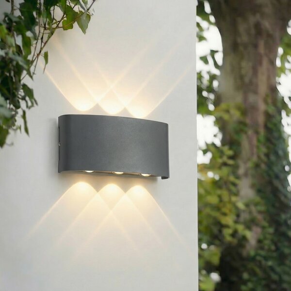Lindby LED zunanja stenska svetilka Ithan, 3-krilna, antracitna, 17 cm, Črna, Aluminij, Sodobni