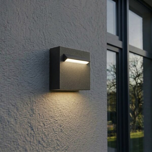 Lucande LED zunanja stenska svetilka Joril, 9,4 cm, črna, IP65, Črna, Aluminij, Sodobni