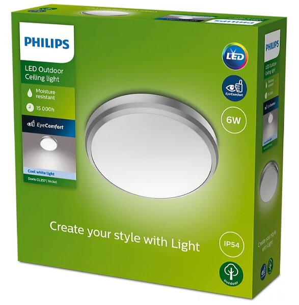 LED zunanja stropna svetilka Philips Doris (6 W, 22 x 7 cm, 640 lm, nikelj)