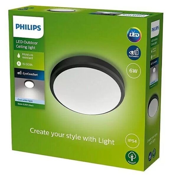 LED zunanja stropna svetilka Philips Doris (6 W, 22 x 7 cm, 640 lm, črna)