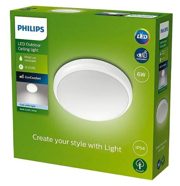 LED zunanja stropna svetilka Philips Doris (6 W, 22 x 7 cm, 640 lm, bela)