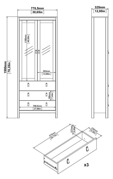 Črna vitrina 78x199 cm Madrid – Tvilum