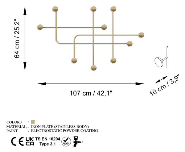 Kovinski stenski obešalnik v zlati barvi Dama – Kalune Design