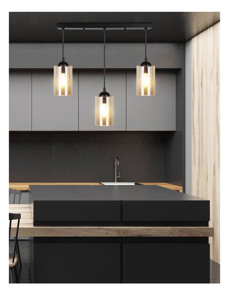 Črna viseča svetilka s steklenim senčnikom 10x55 cm Bistro - Candellux Lighting