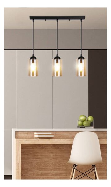 Črna viseča svetilka s steklenim senčnikom 10x55 cm Bistro - Candellux Lighting